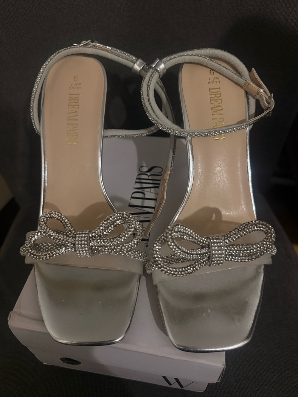 Dream Pairs Silver Crystal Bow Ankle-Strap Heels